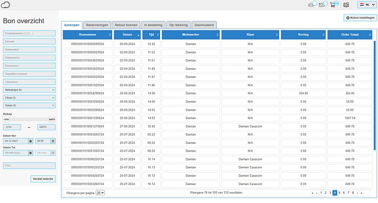 Verkoopbeheer winkelbonnen